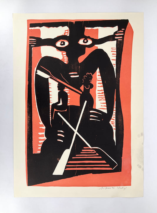 Holzschnitt aus der Serie "Mütter" von Ina Barfuss und Thomas Wachweger für Griffelkunst, 1997