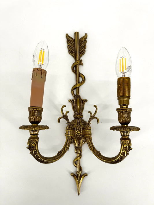 Art-déco-Wandlampe aus Bronze mit goldfarbener Patina