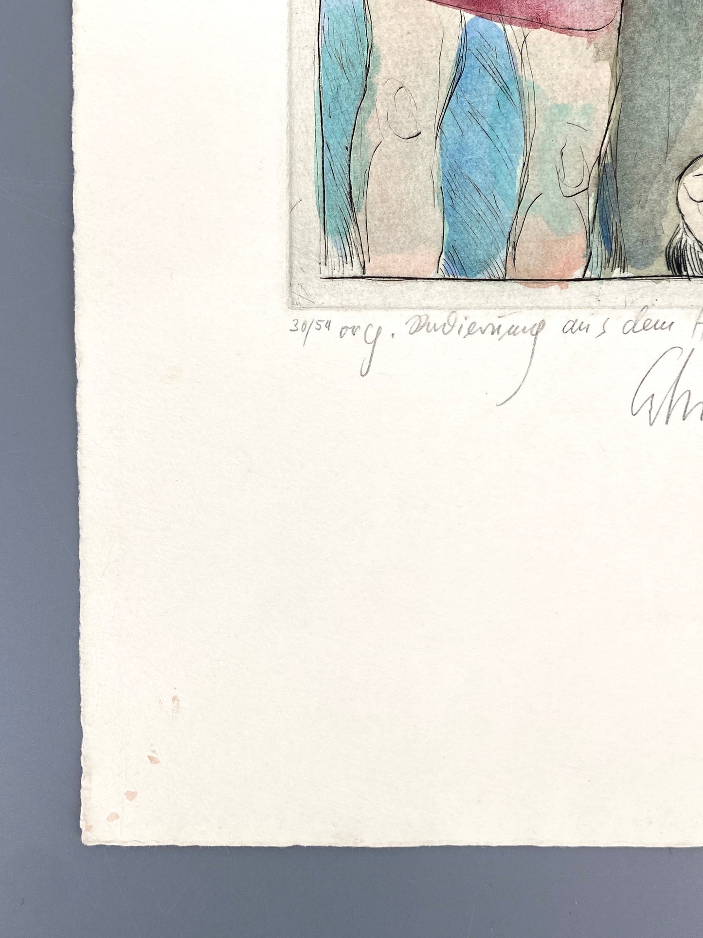 Aquarellierte Radierung "Christus und die Sünder" von Kurt Mühlenhaupt (1921–2006), 1977