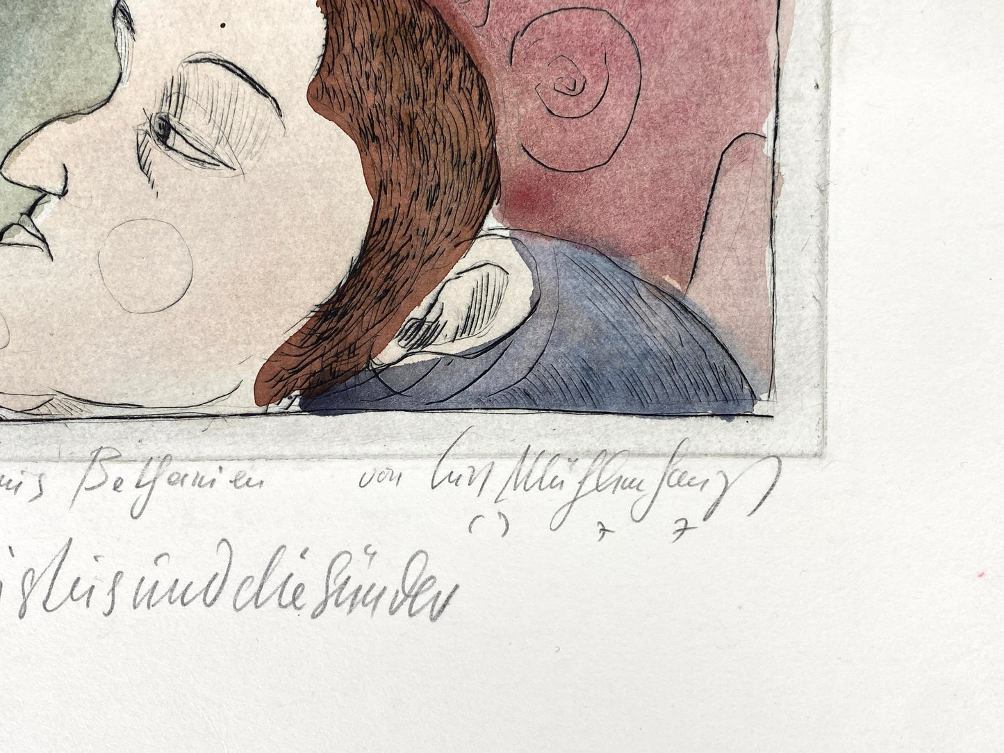 Aquarellierte Radierung "Christus und die Sünder" von Kurt Mühlenhaupt (1921–2006), 1977