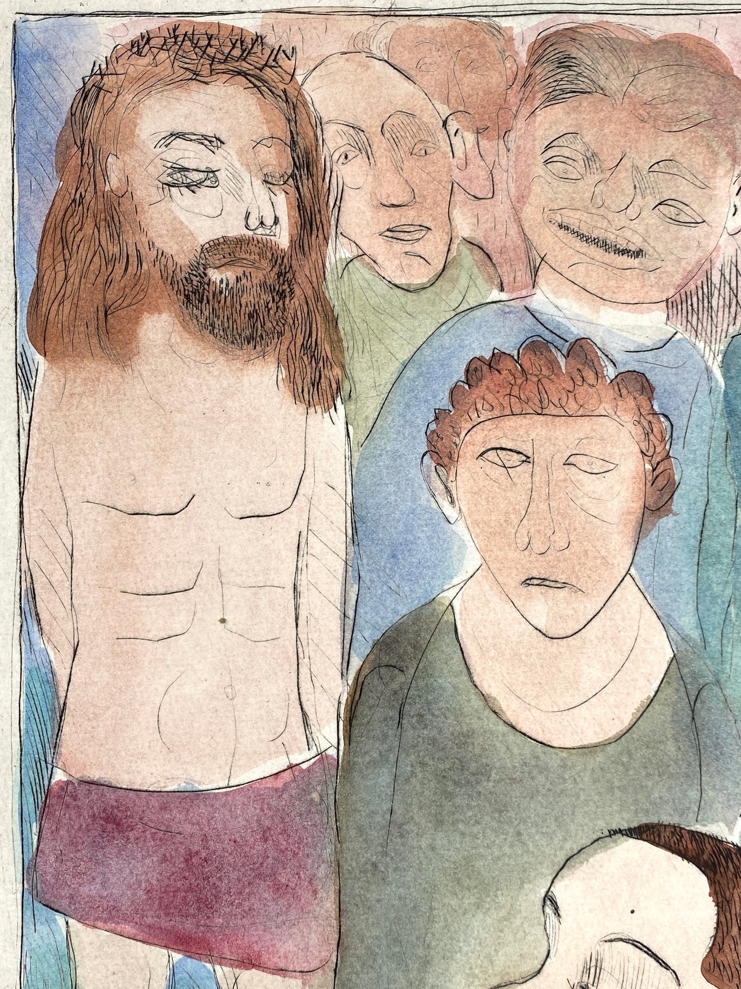 Aquarellierte Radierung "Christus und die Sünder" von Kurt Mühlenhaupt (1921–2006), 1977