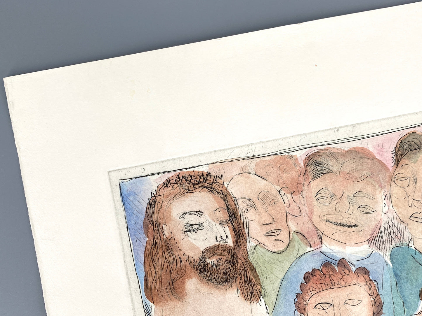 Aquarellierte Radierung "Christus und die Sünder" von Kurt Mühlenhaupt (1921–2006), 1977