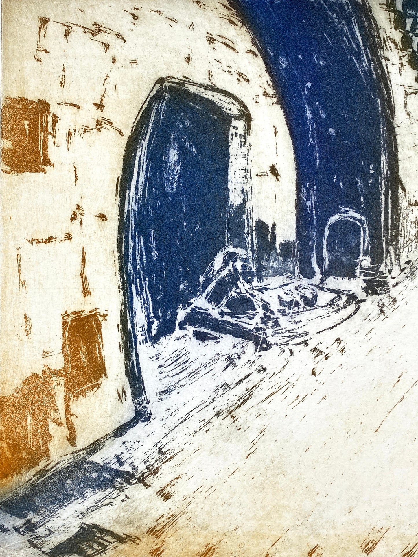 Signierte Aquatintaradierung mit sonderbarer Stimmung von unbekanntem Künstler, 1995