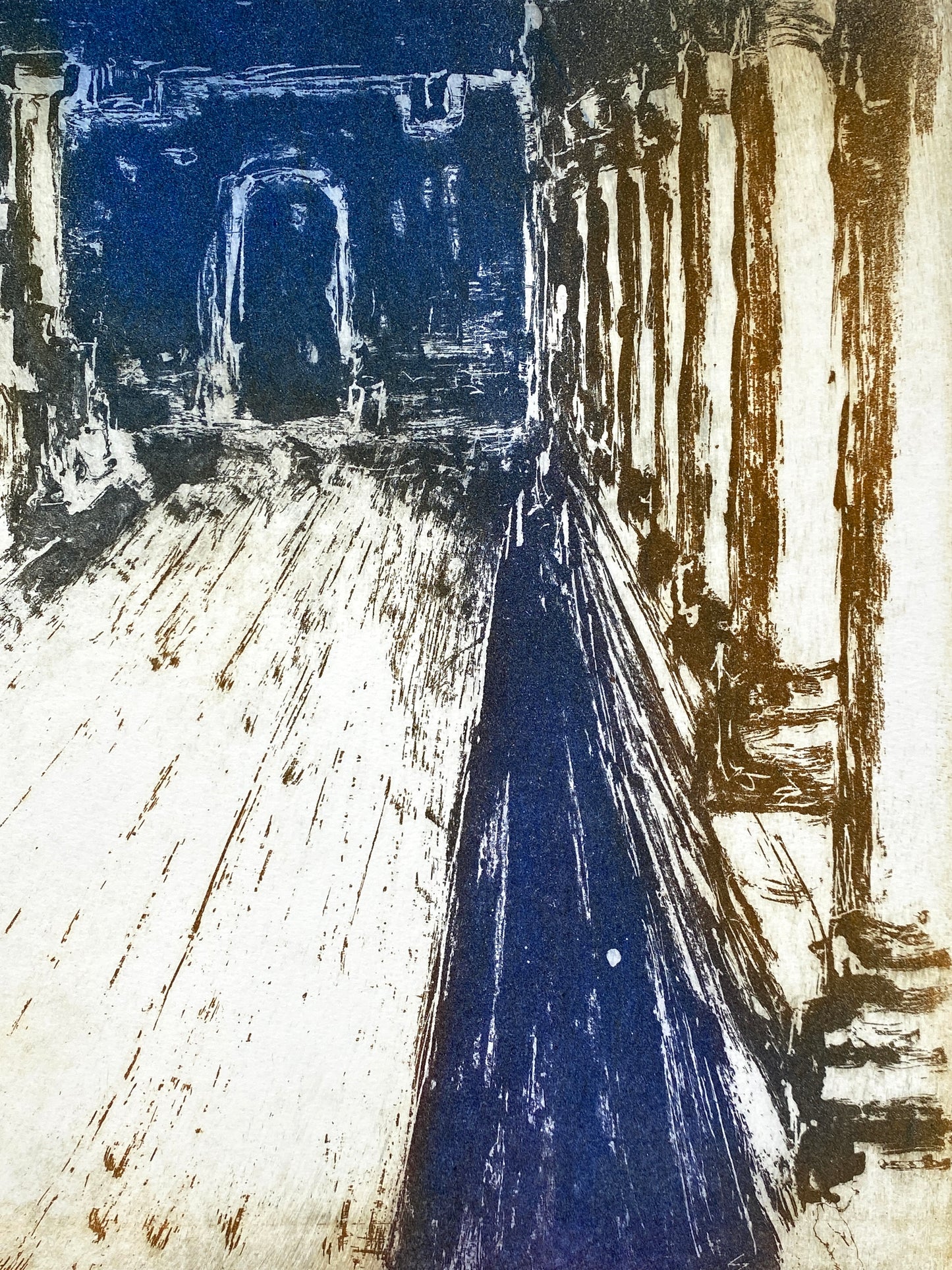 Signierte Aquatintaradierung mit sonderbarer Stimmung von unbekanntem Künstler, 1995