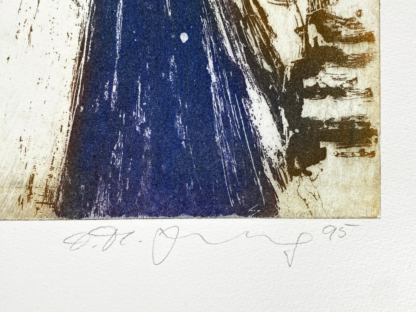 Signierte Aquatintaradierung mit sonderbarer Stimmung von unbekanntem Künstler, 1995