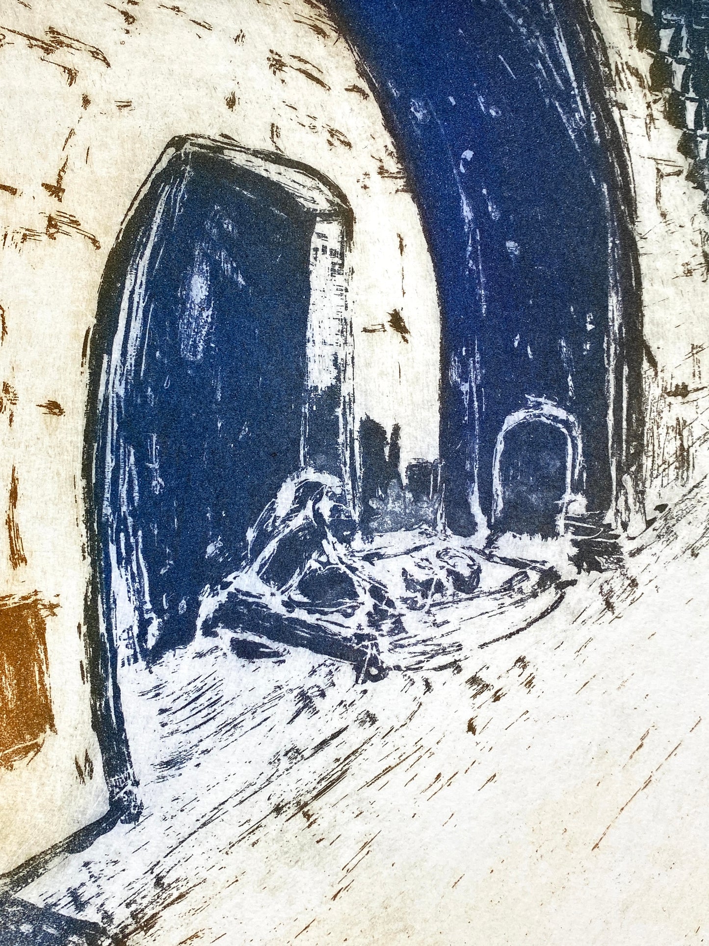 Signierte Aquatintaradierung mit sonderbarer Stimmung von unbekanntem Künstler, 1995