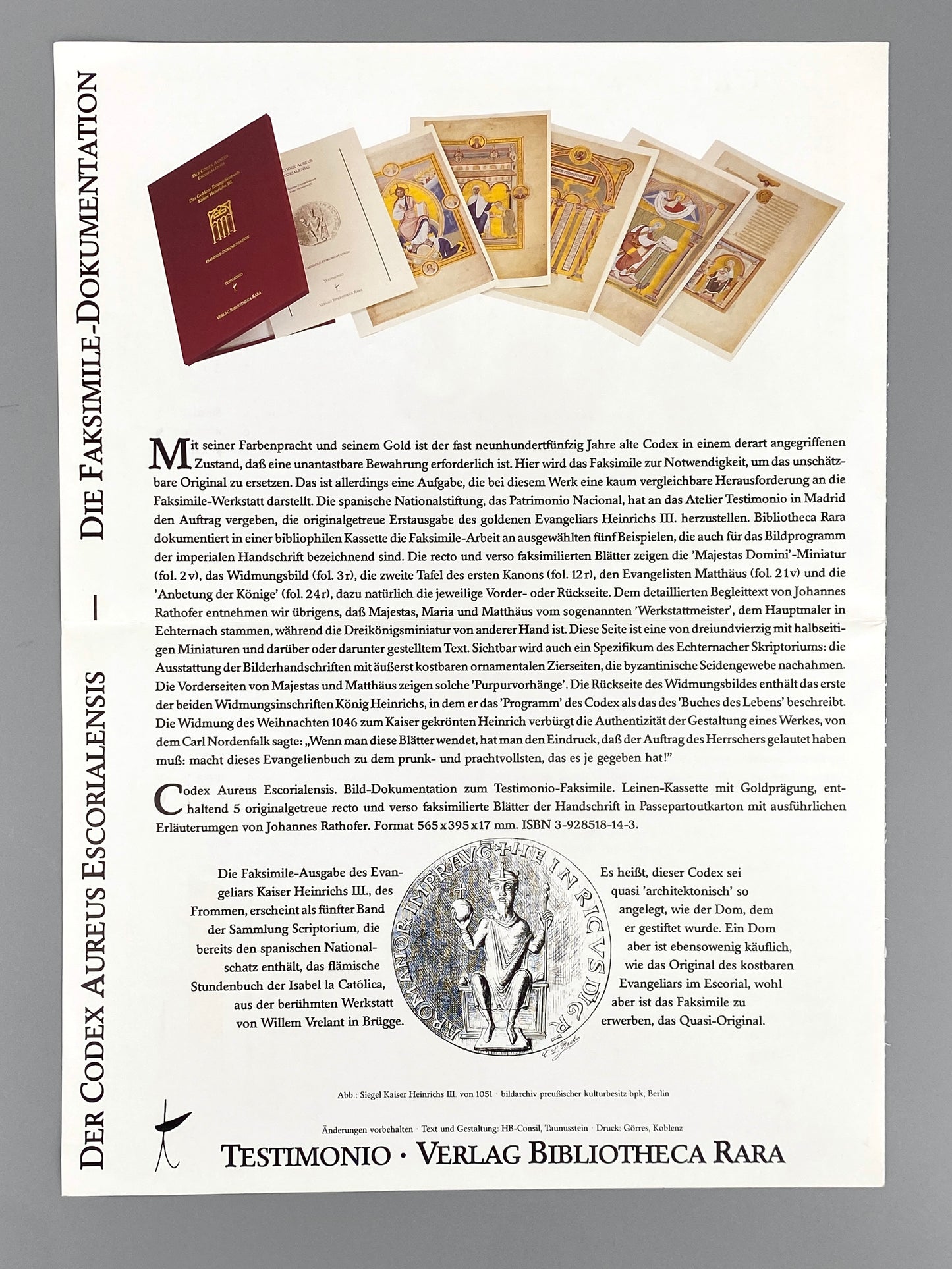 3 hochwertigen Faksimile-Kunstdrucken von dem salischen Kaiser-Evangeliar / dem Codex Aureus Escorialensis / dem goldene Evangelienbuch Kaiser Heinrichs III., 2003