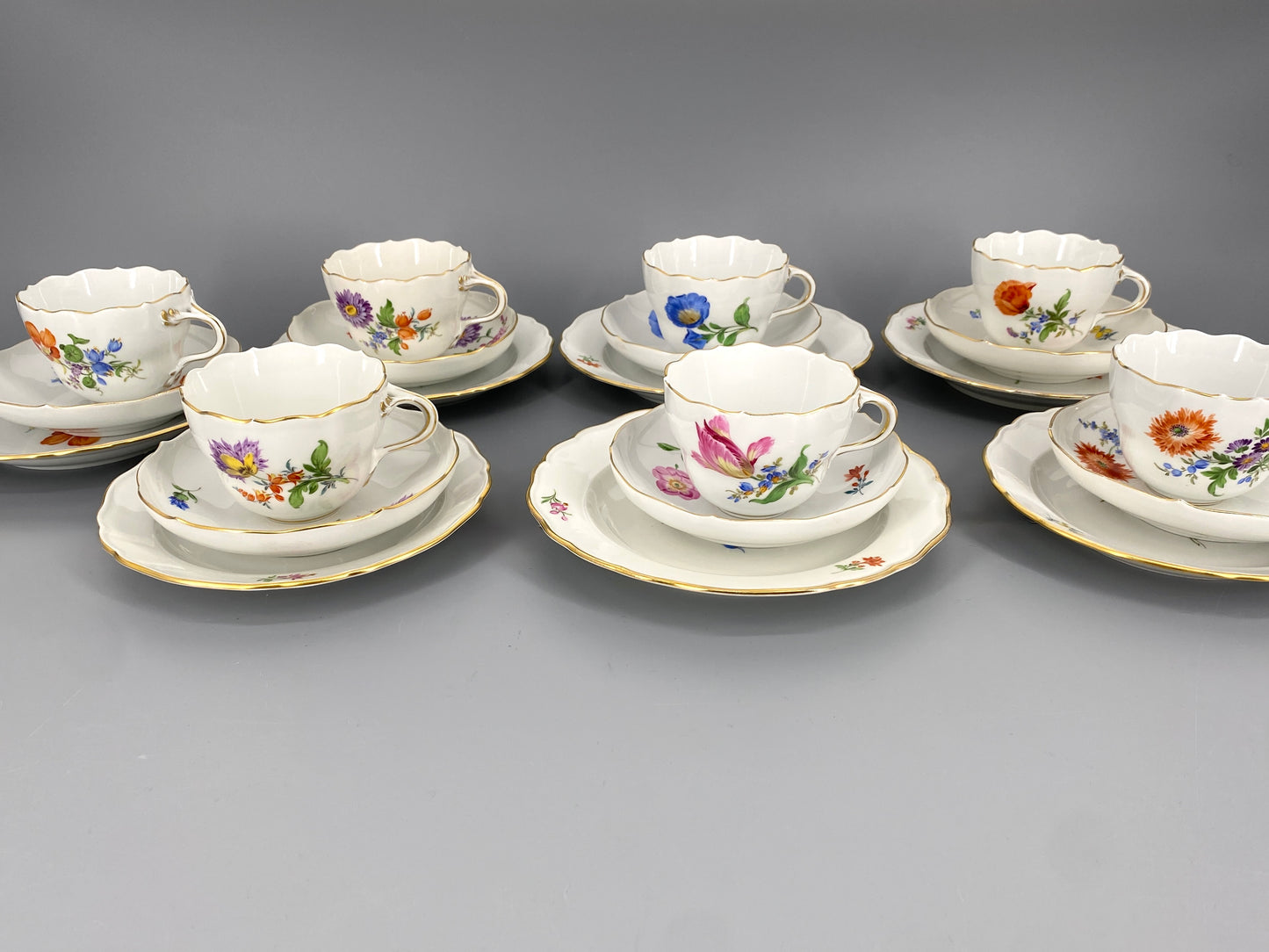 6 Porzellan Gedecke von Meissen, 21-teilig