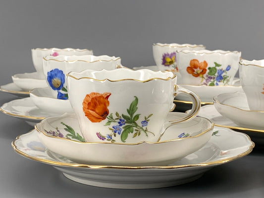 6 Porzellan Gedecke von Meissen, 21-teilig