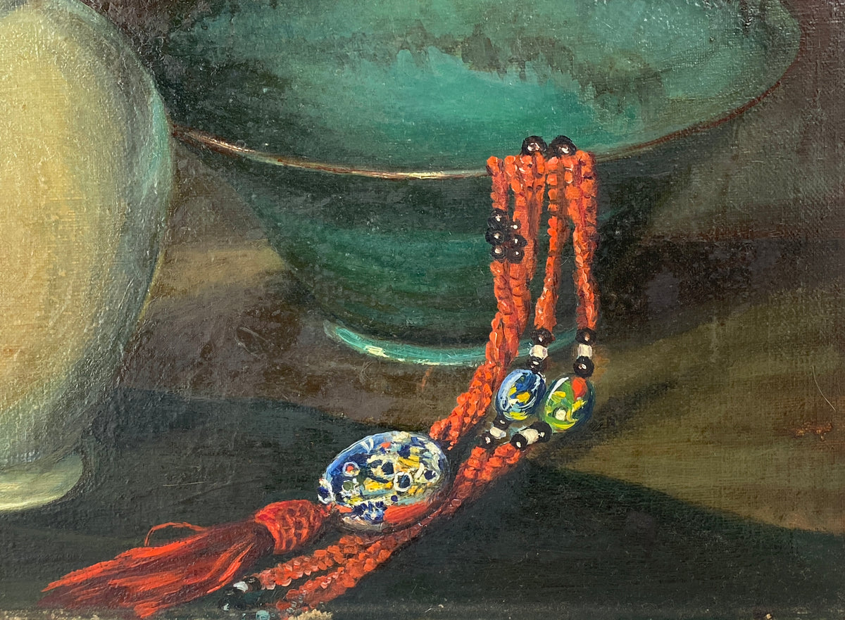 Ölgemälde "Blumenstillleben mit weißen Chrysanthemen" von A. Jascenko, 1943