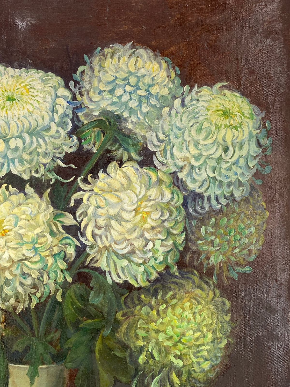 Ölgemälde "Blumenstillleben mit weißen Chrysanthemen" von A. Jascenko, 1943