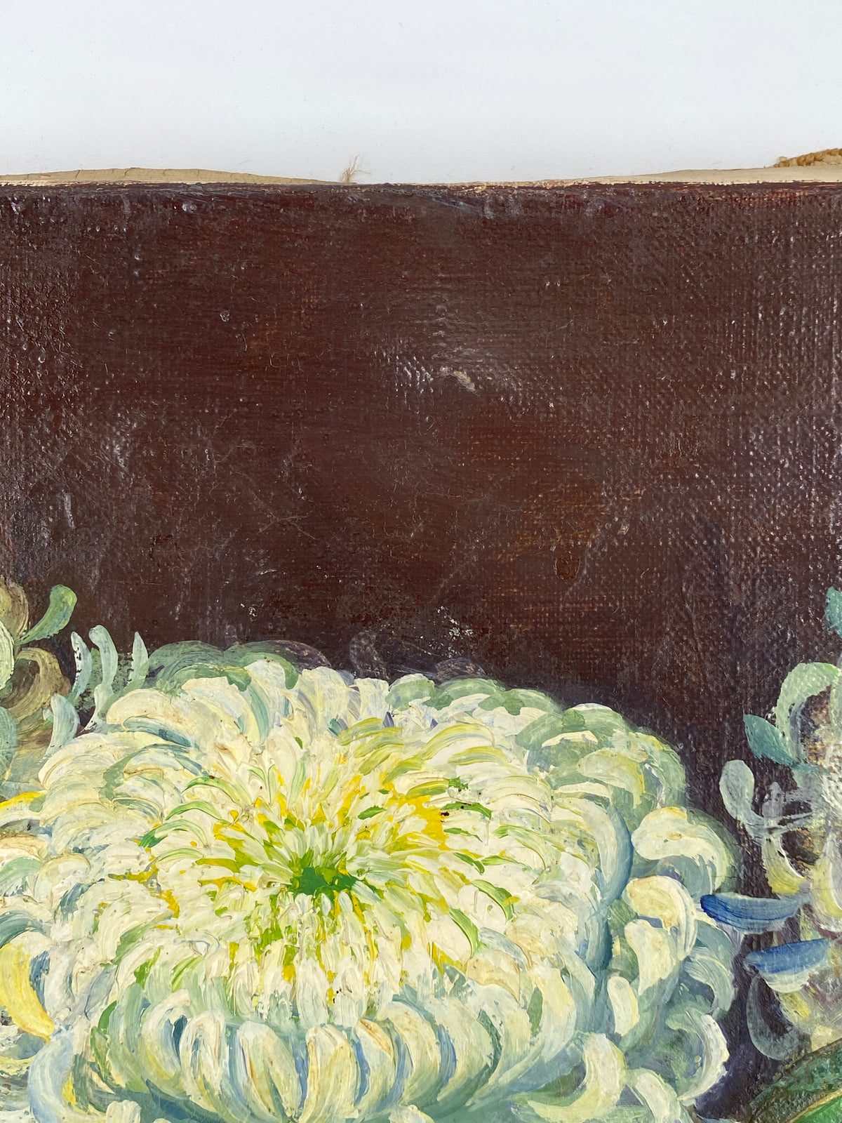 Ölgemälde "Blumenstillleben mit weißen Chrysanthemen" von A. Jascenko, 1943