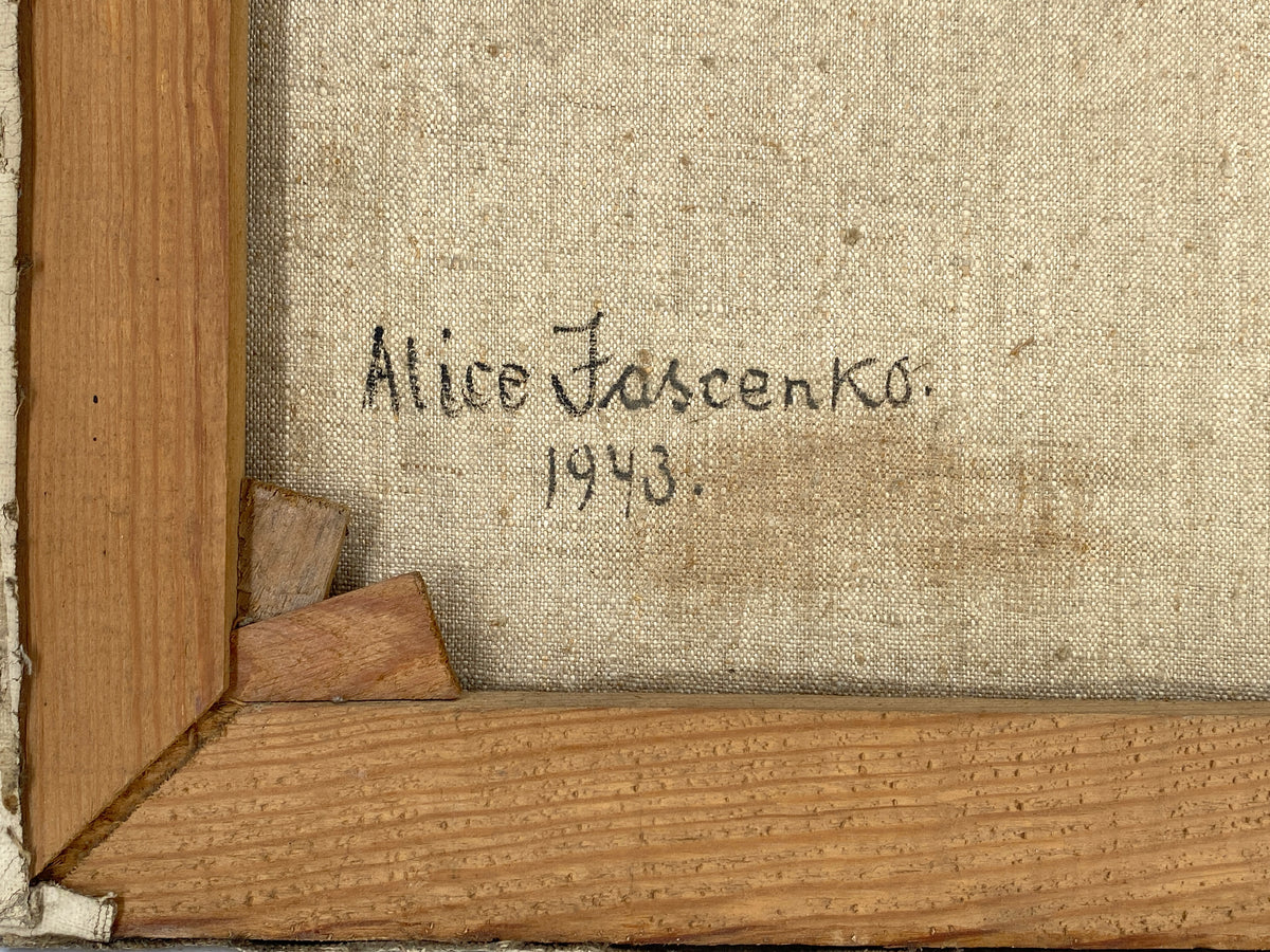 Ölgemälde "Blumenstillleben mit weißen Chrysanthemen" von A. Jascenko, 1943