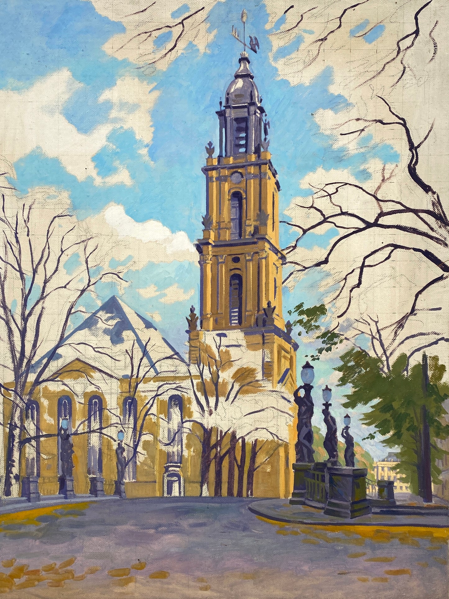 Ölgemälde von der Garnisonkirche in Potsdam auf Leinwand, unvollendet