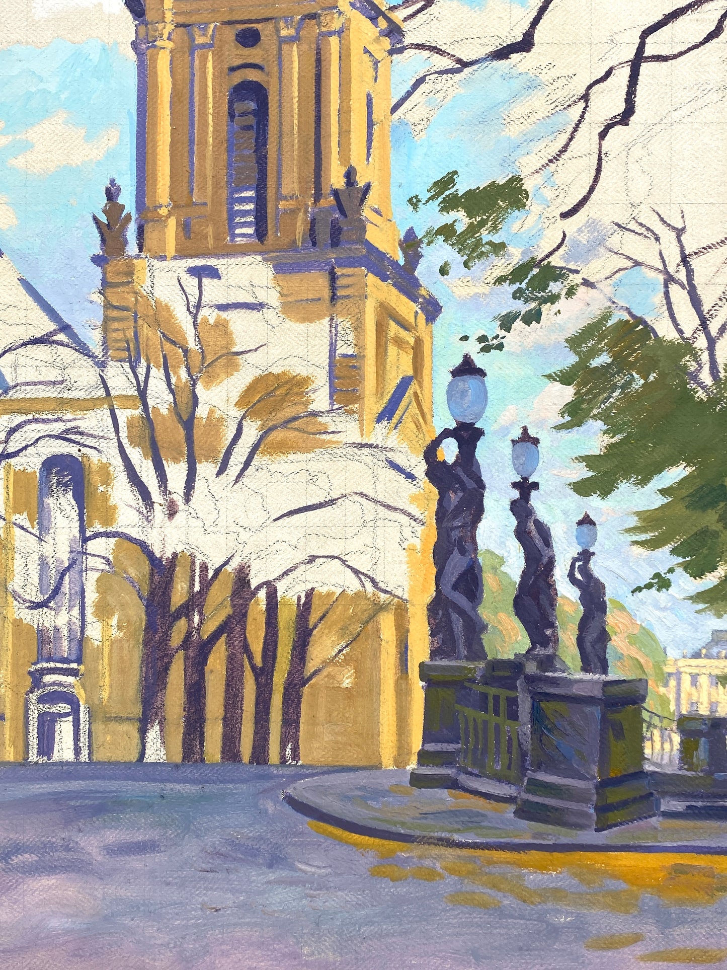 Ölgemälde von der Garnisonkirche in Potsdam auf Leinwand, unvollendet