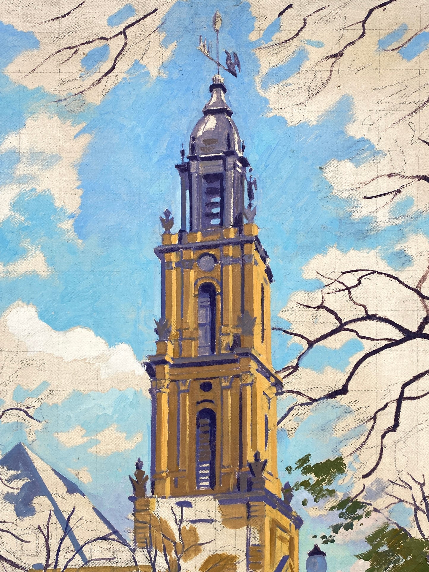 Ölgemälde von der Garnisonkirche in Potsdam auf Leinwand, unvollendet