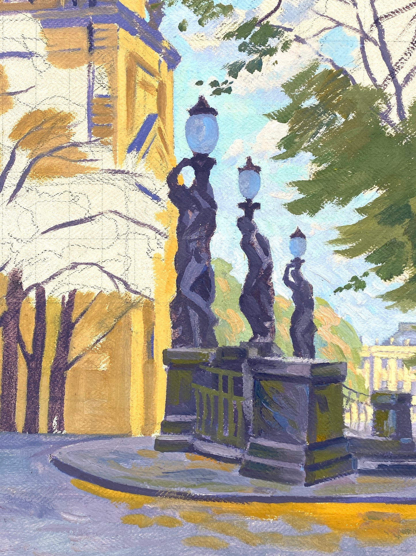 Ölgemälde von der Garnisonkirche in Potsdam auf Leinwand, unvollendet