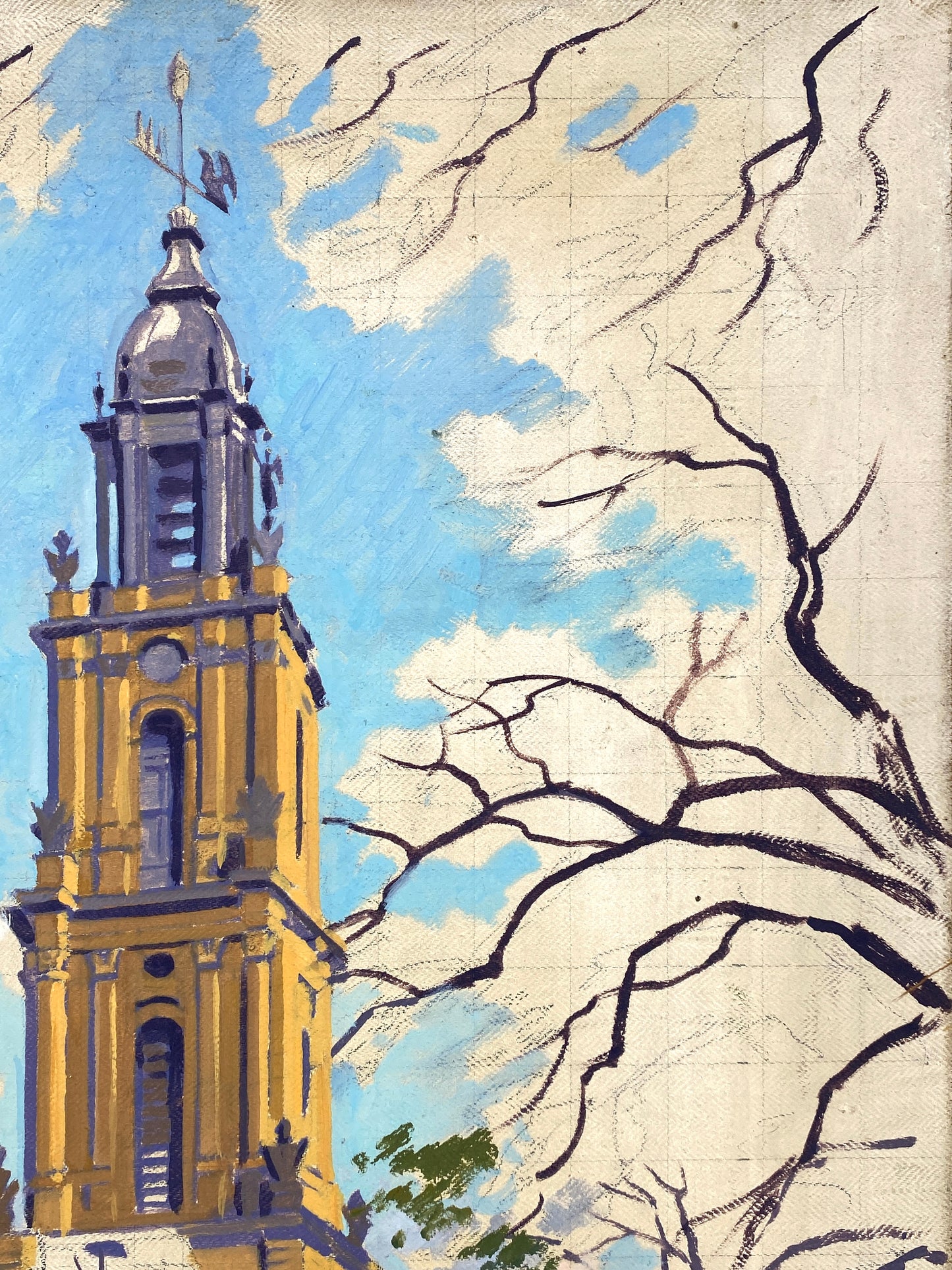 Ölgemälde von der Garnisonkirche in Potsdam auf Leinwand, unvollendet