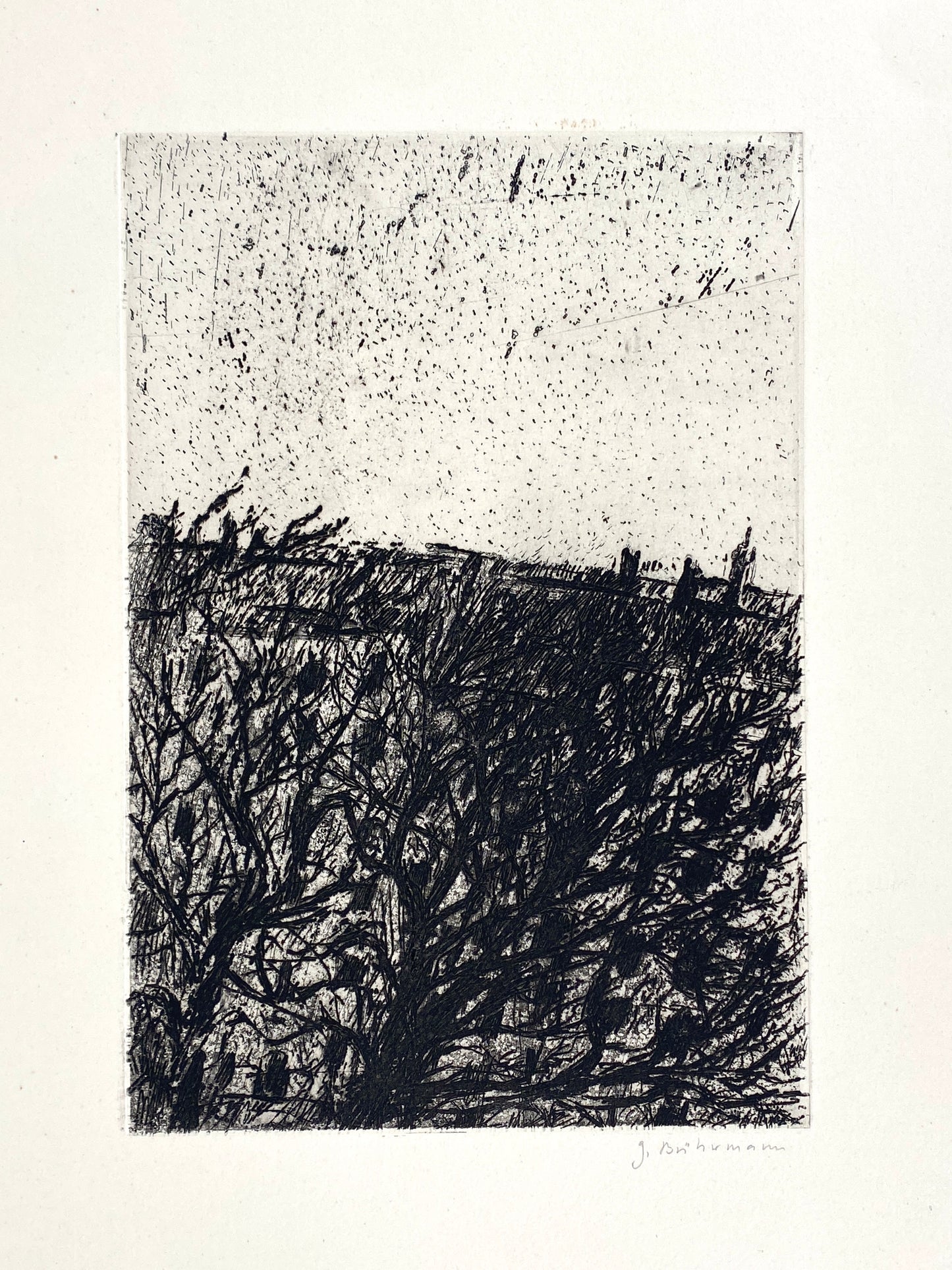 Radierung "Hinterhof" von Gisela Bührmann (1925–2011), Edition der Griffelkunst-Vereinigung, Hamburg 1964
