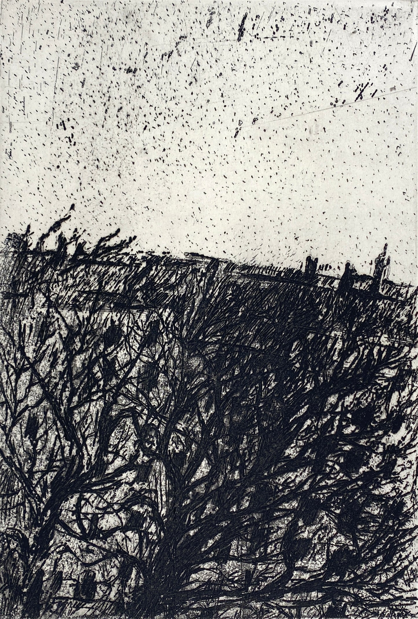 Radierung "Hinterhof" von Gisela Bührmann (1925–2011), Edition der Griffelkunst-Vereinigung, Hamburg 1964
