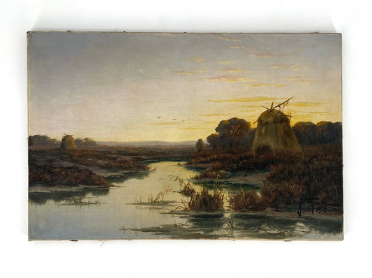 Ölgemälde "Landschaft bei Dämmerung" von John Theele aus dem Jahr 1915