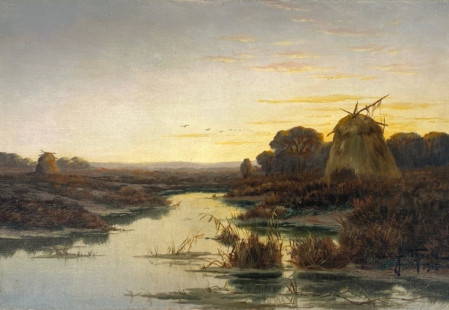 Ölgemälde "Landschaft bei Dämmerung" von John Theele aus dem Jahr 1915