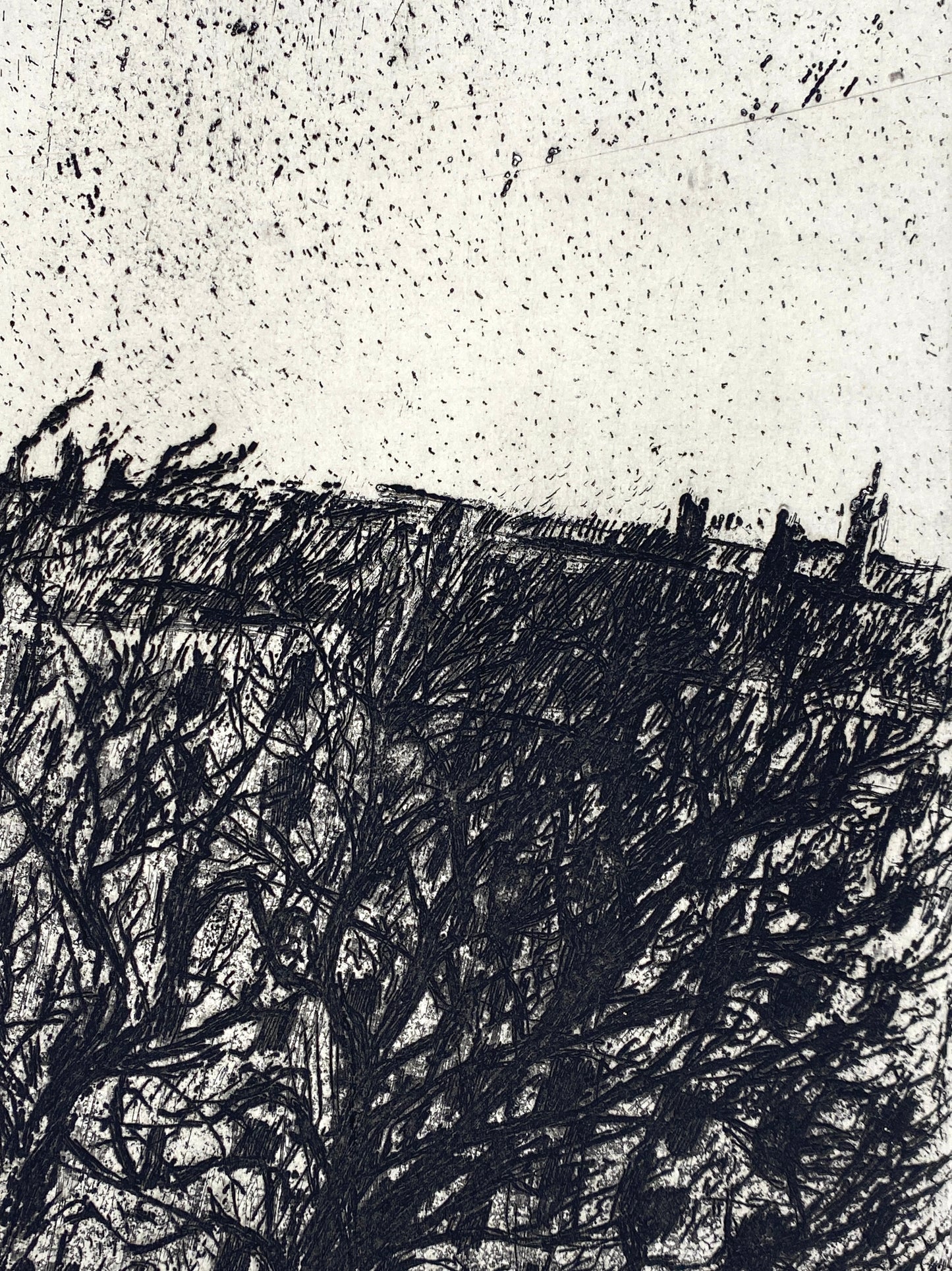 Radierung "Hinterhof" von Gisela Bührmann (1925–2011), Edition der Griffelkunst-Vereinigung, Hamburg 1964