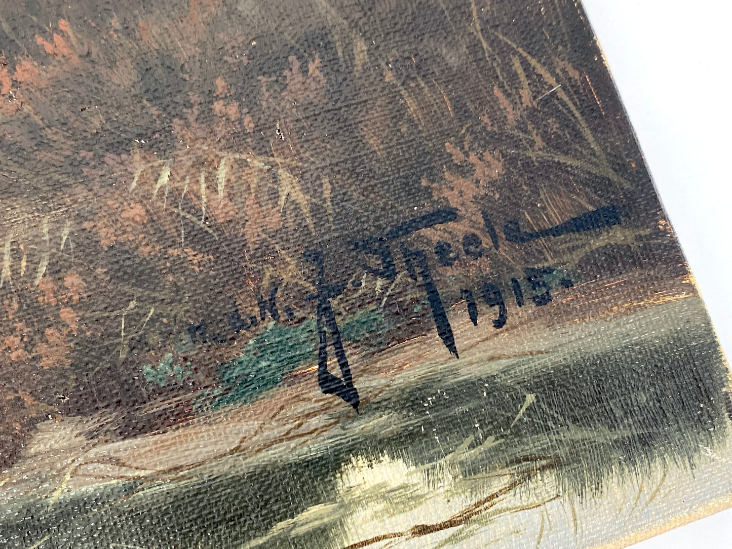 Ölgemälde "Landschaft bei Dämmerung" von John Theele aus dem Jahr 1915