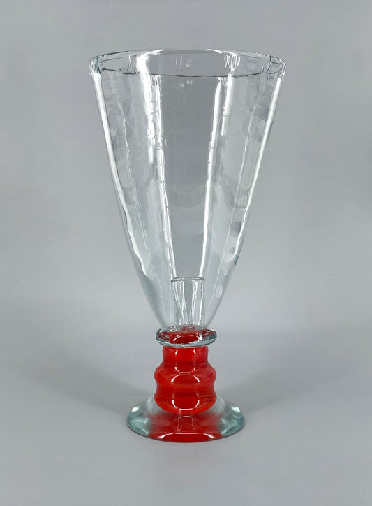 Vase oder Kerzenhalter aus rotem und transparentem Muranoglas, kelchförmig, handgefertigt