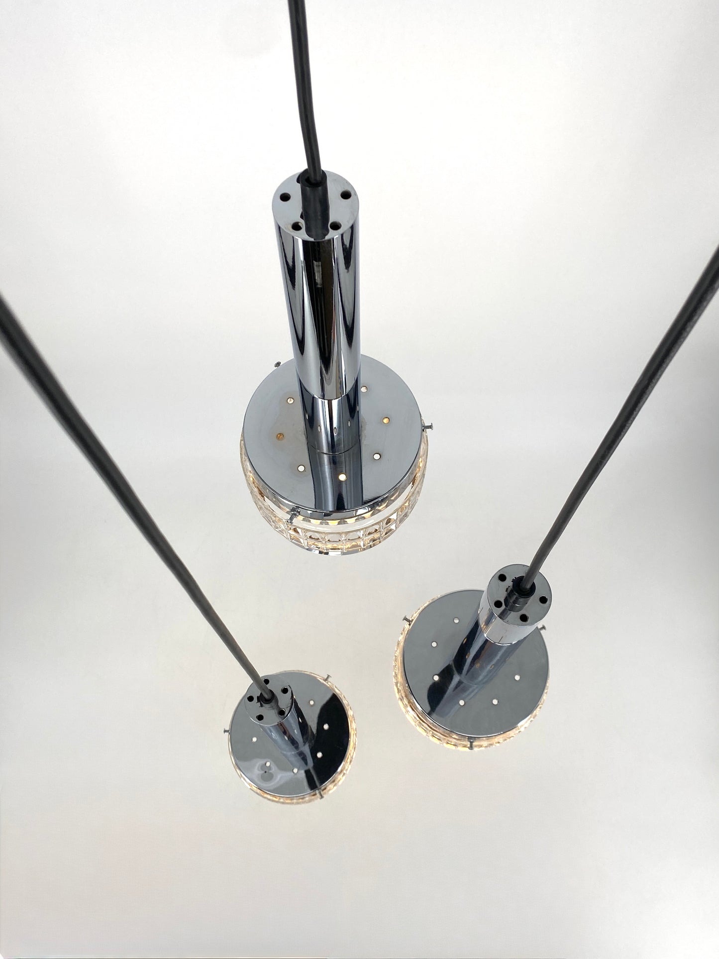 Verchromte Kaskadenlampe mit facettierten Glasschirmen, 60er