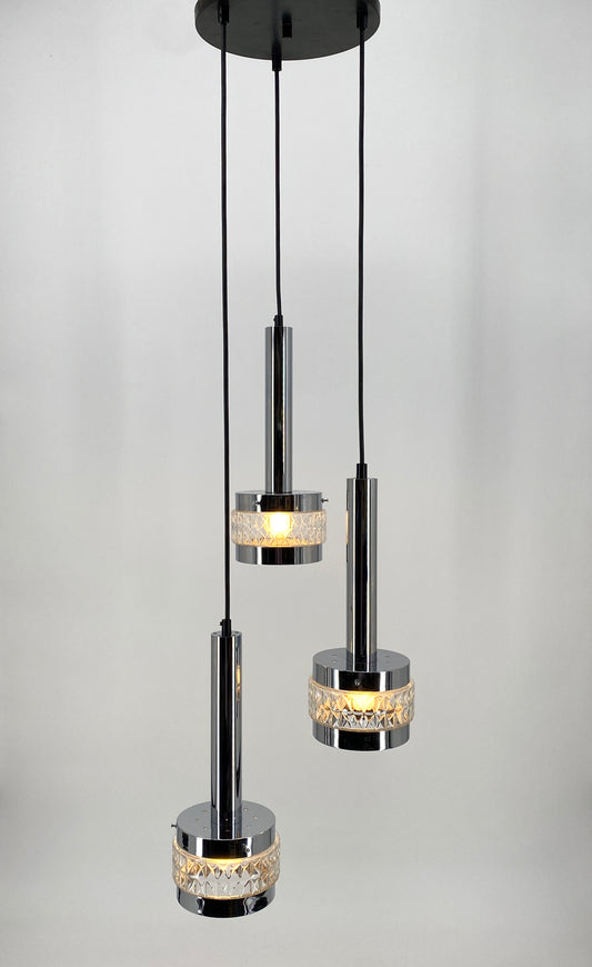 Verchromte Kaskadenlampe mit facettierten Glasschirmen, 60er