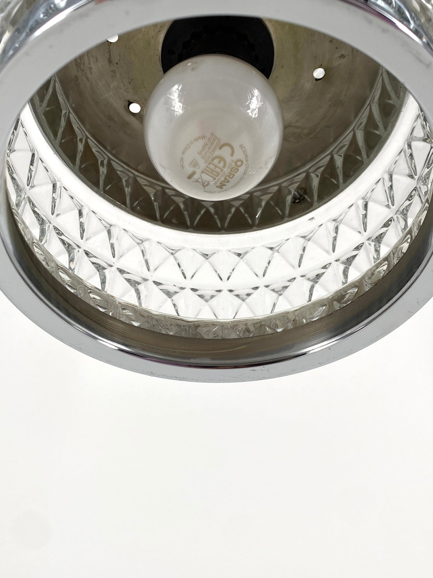 Verchromte Kaskadenlampe mit facettierten Glasschirmen, 60er
