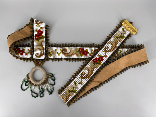 Antiker Wandbehang/Klingelzug aus Glasperlen, um 1900