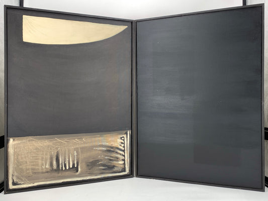 Zwei Acrylgemälde in Schwarz, abstrakte Kompositionen aus dem Jahr 1985, monogrammiert