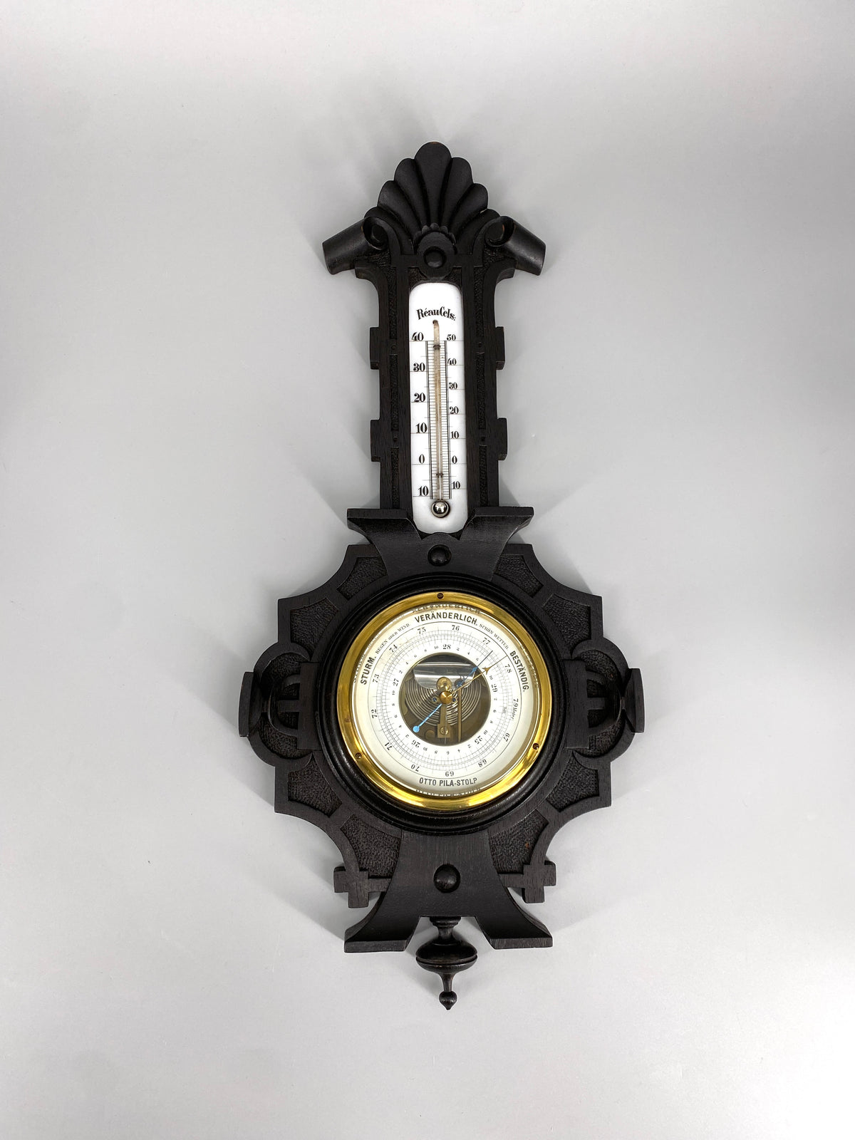 antike Wetterstation / Aneroidbarometer von Otto Pila-Stolp aus Holz, Deutschland, 19. Jahrhundert