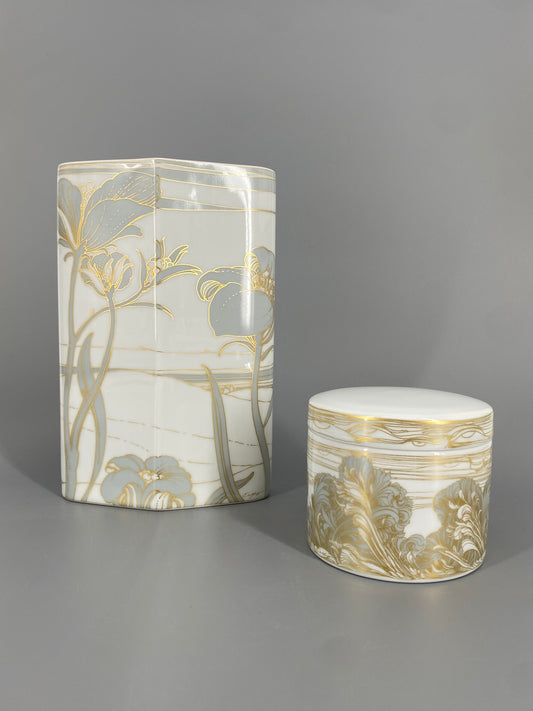 Rosenthal Vase und Dose "Mystere" von Ernst Fuchs, Deutschland, 1980er