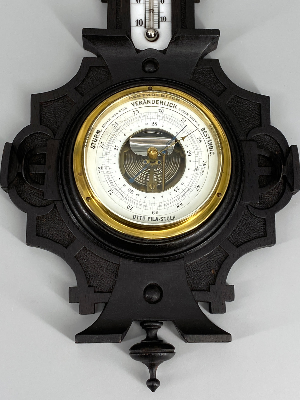 antike Wetterstation / Aneroidbarometer von Otto Pila-Stolp aus Holz, Deutschland, 19. Jahrhundert