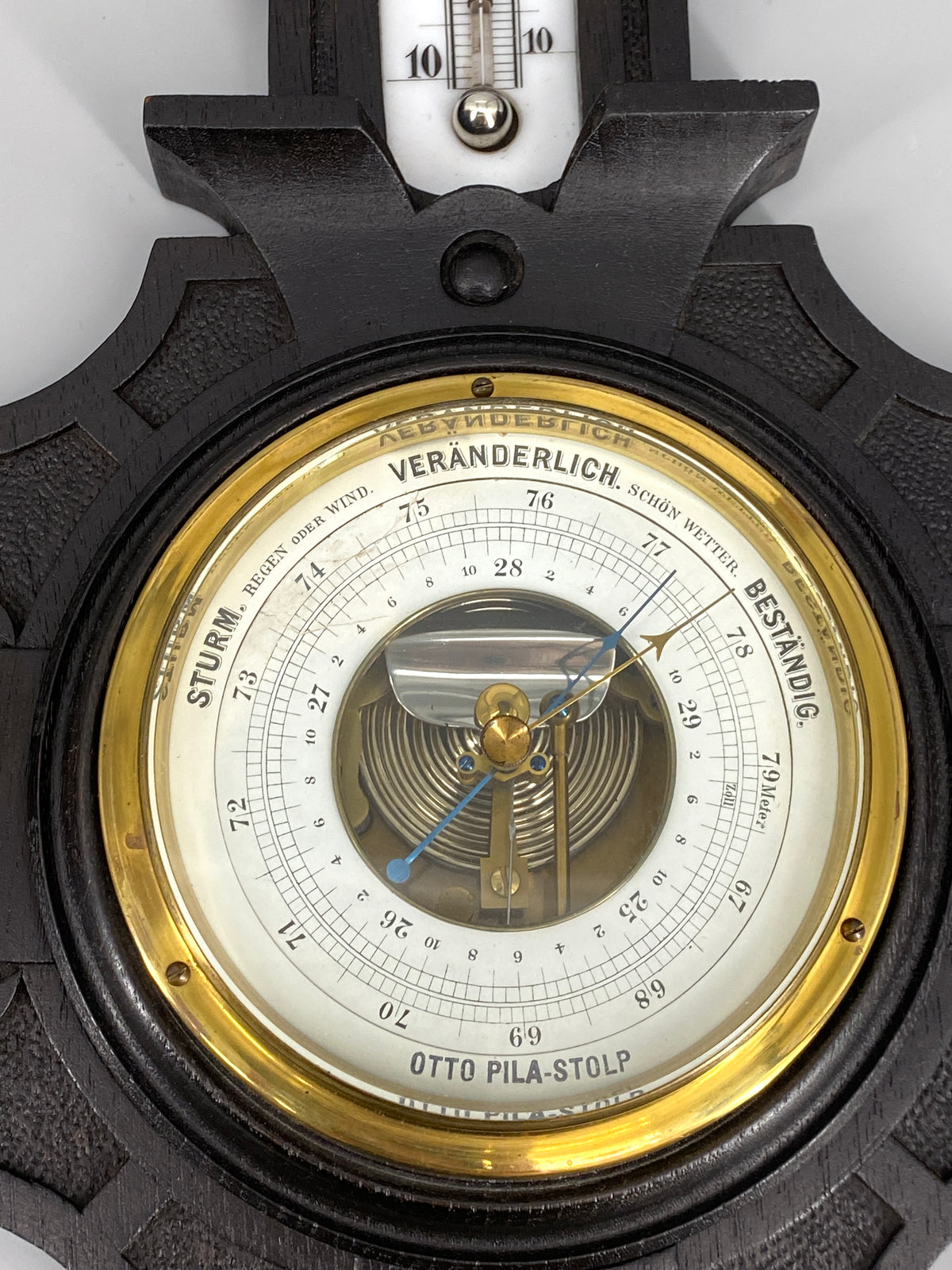 antike Wetterstation / Aneroidbarometer von Otto Pila-Stolp aus Holz, Deutschland, 19. Jahrhundert