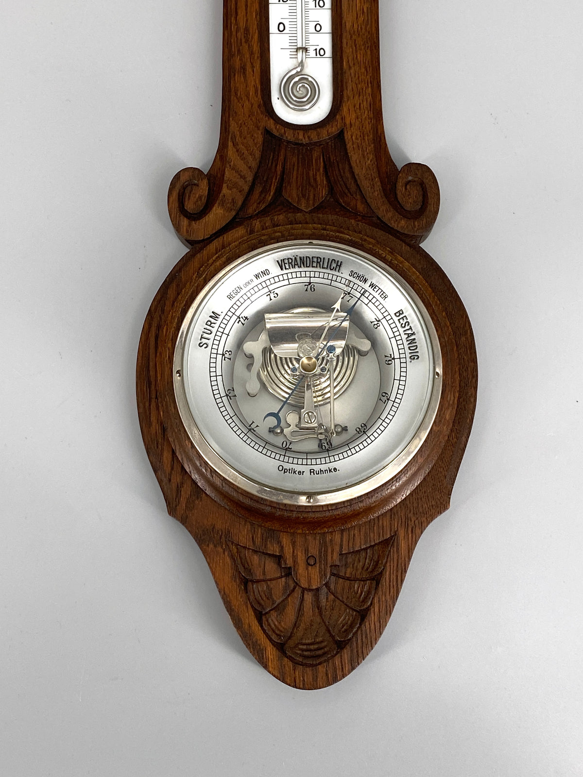 antike Wetterstation von Optiker Ruhnke aus Holz, Deutschland, 19./20. Jahrhundert