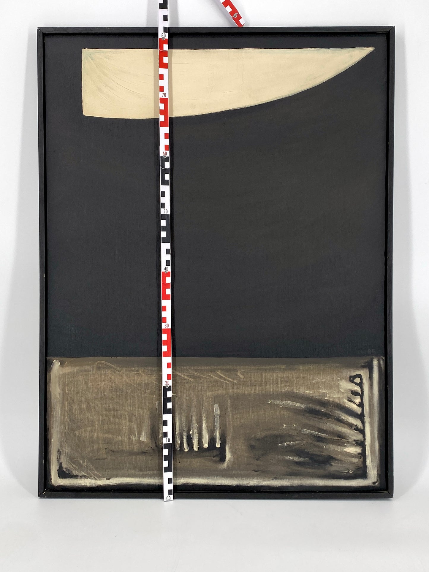 Zwei Acrylgemälde in Schwarz, abstrakte Kompositionen aus dem Jahr 1985, monogrammiert