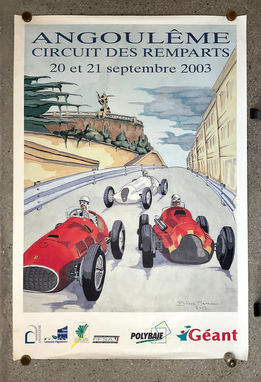 Veranstaltungsplakat für das Autorennen "Circuit des Remparts" von Philippe Meneau, 2003