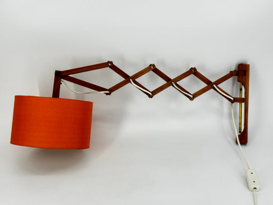 Scherenlampe, Teakholz, Orange, Danish Design