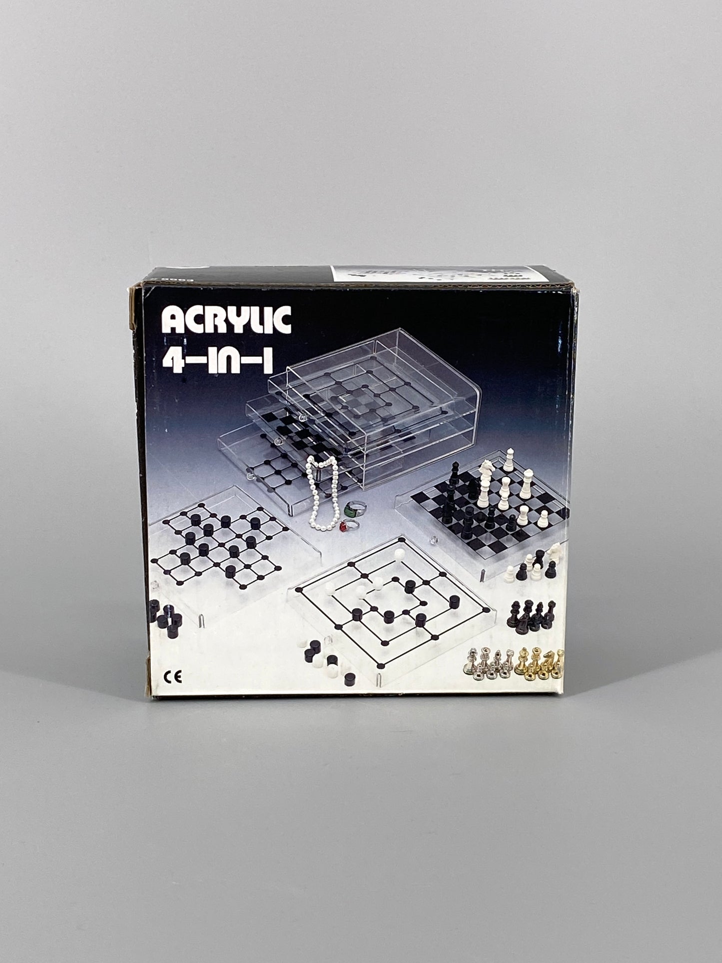 Acrylic 4-In-1 Spiele Sammlung, inkl. Schach, Dame, Mühle und Solitaire, 90er