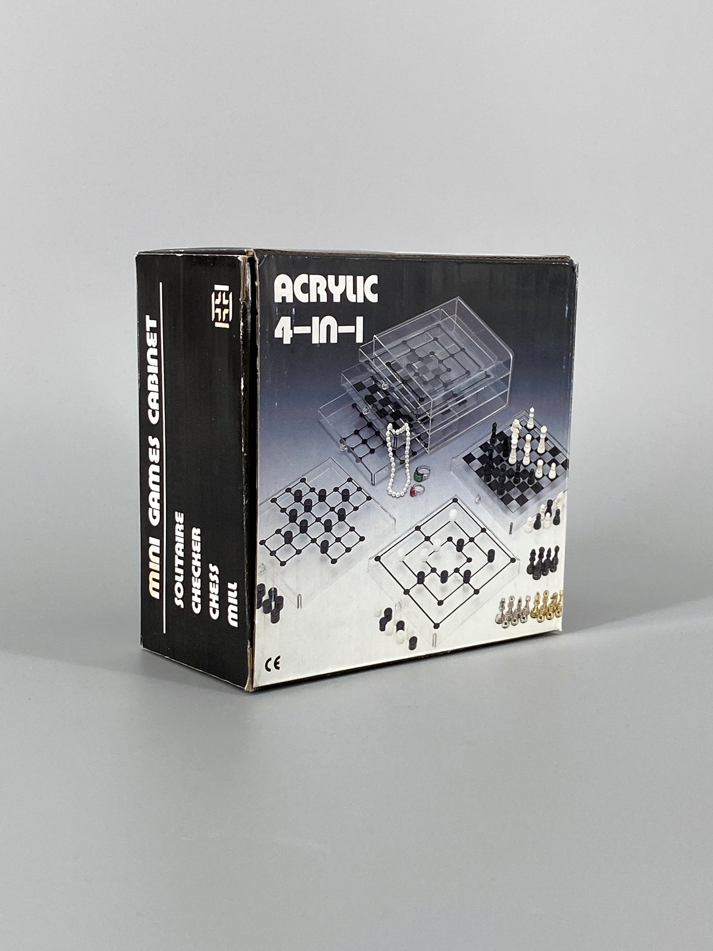 Acrylic 4-In-1 Spiele Sammlung, inkl. Schach, Dame, Mühle und Solitaire, 90er