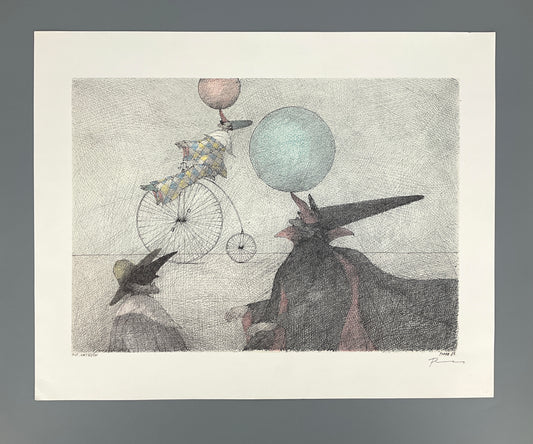 Farboffsetdruck "Die Artisten" von Paul Flora (1922–2009), 1985