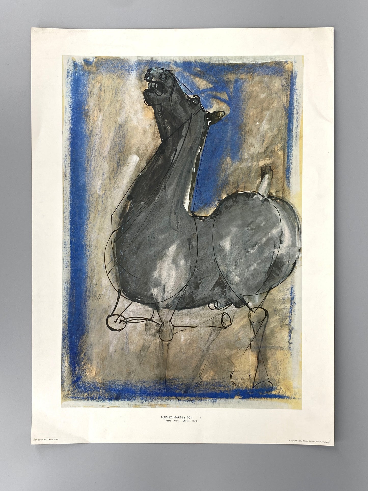 Plakat mit einer Reproduktion von Marino Marini (1901–1980), hochwertiger Offsetdruck auf leichtem Karton, Niederlande 70er