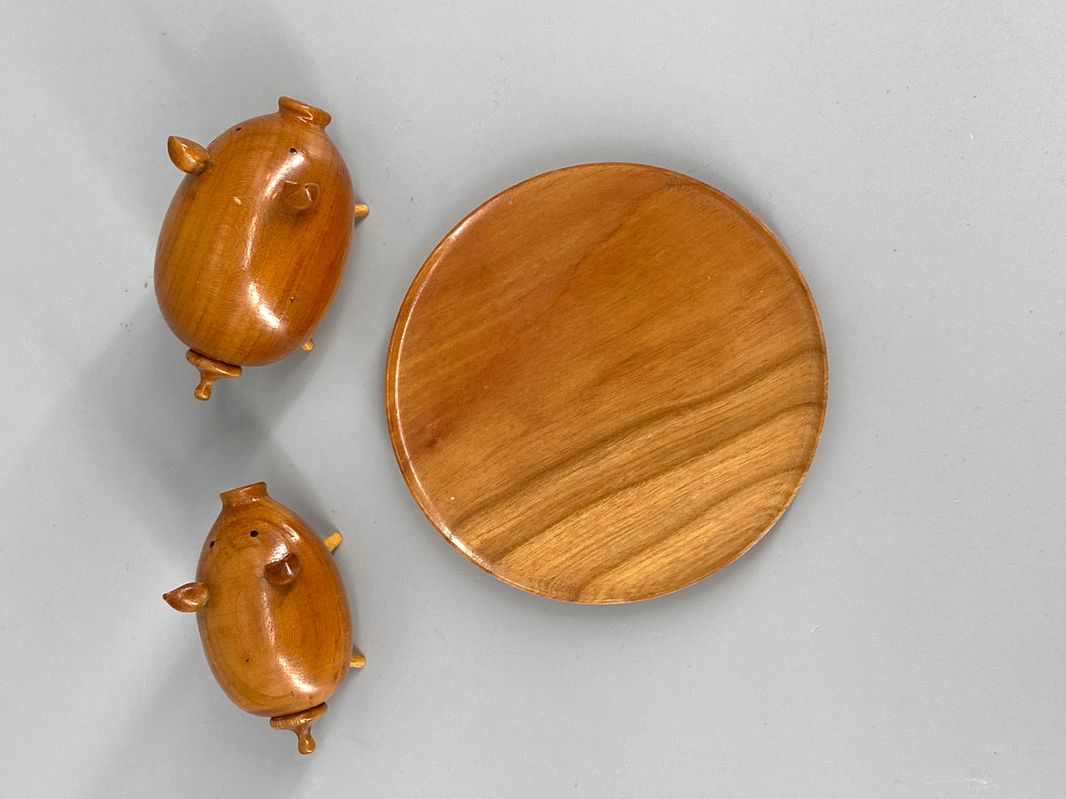 Mid Century Schweine als Salz- und Pfefferstreuer aus Holz, 1960er