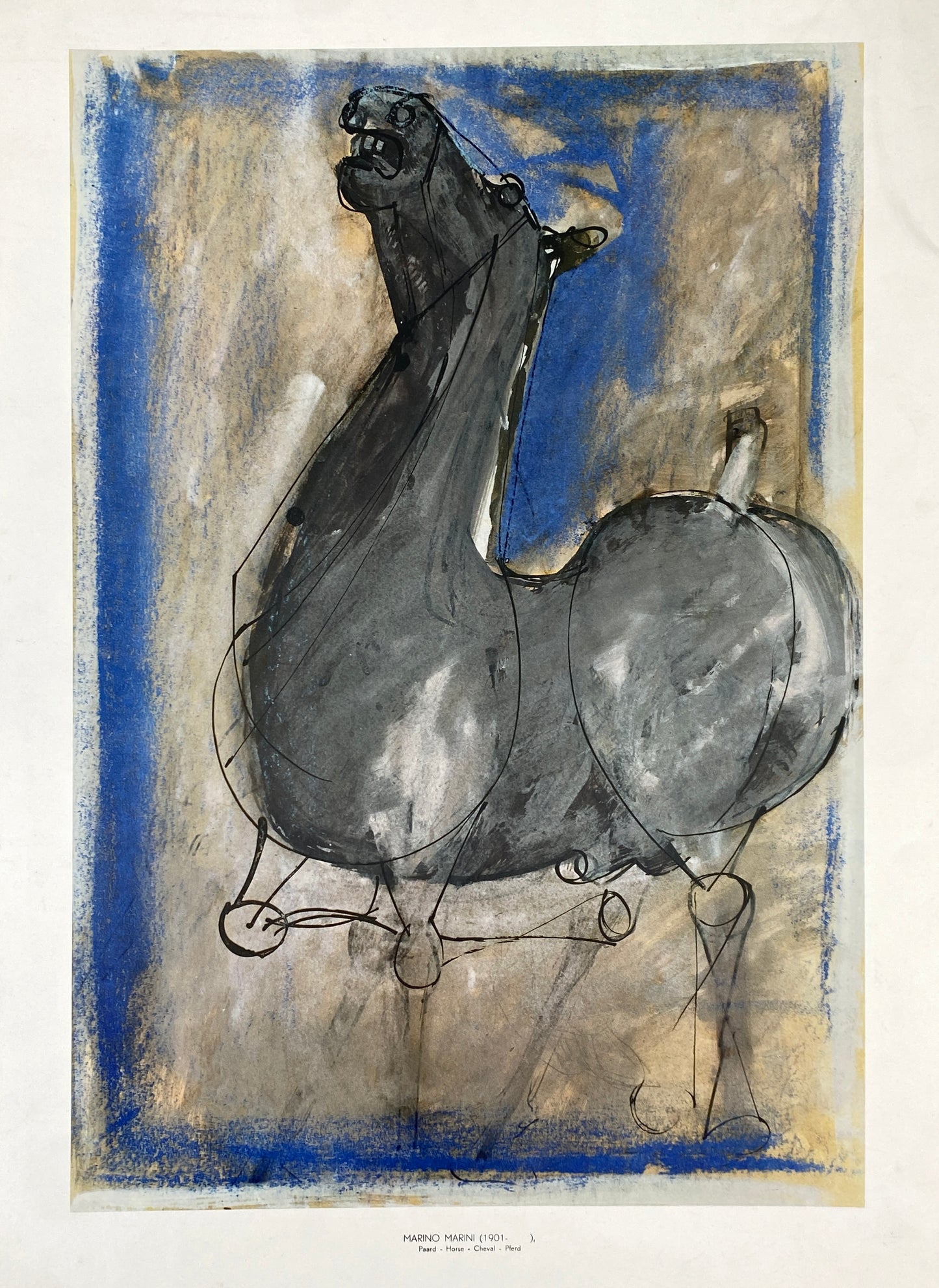 Plakat mit einer Reproduktion von Marino Marini (1901–1980), hochwertiger Offsetdruck auf leichtem Karton, Niederlande 70er