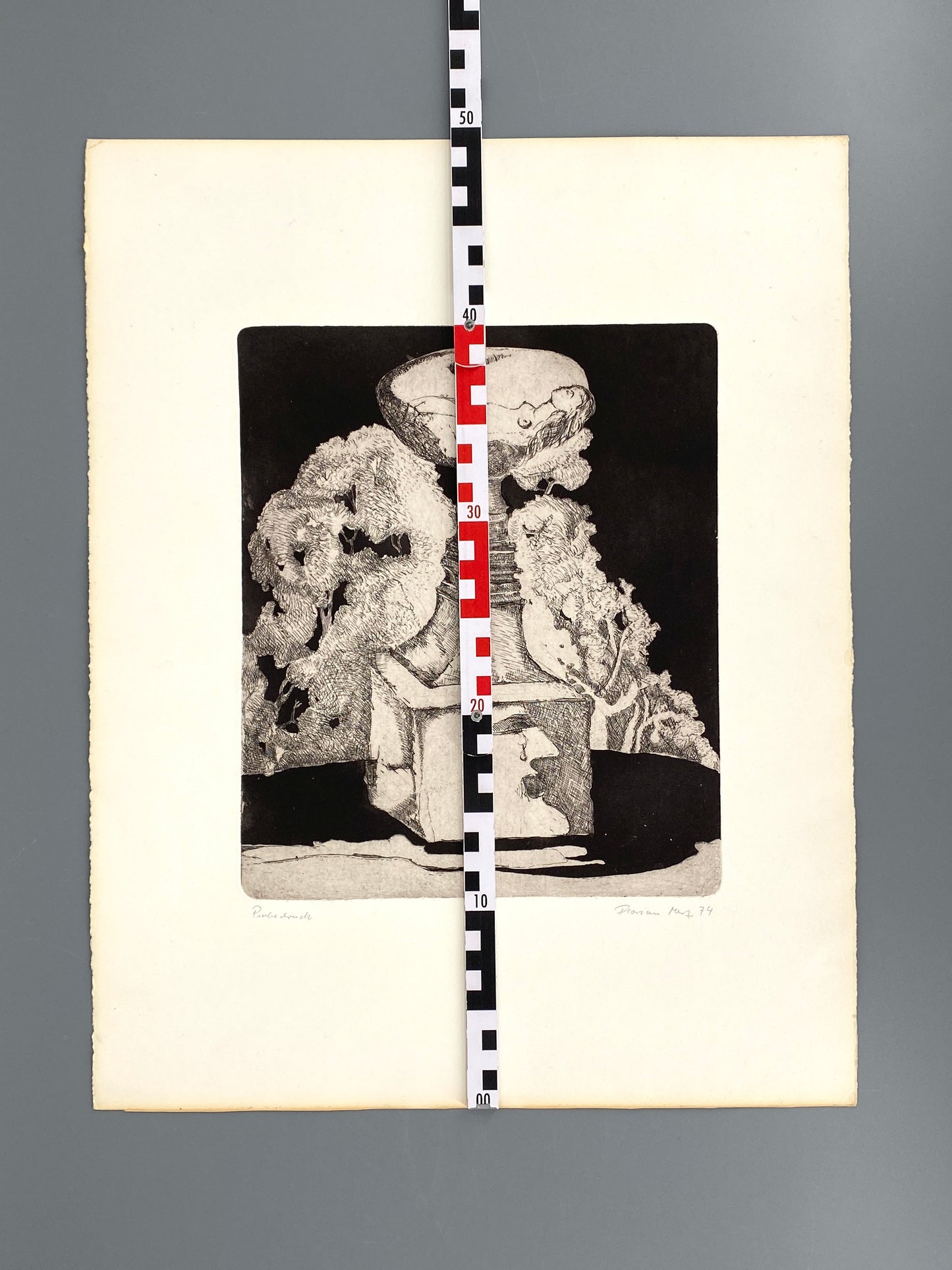 Surrealistische Radierung von Florian Merz, 1974