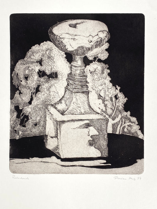 Surrealistische Radierung von Florian Merz, 1974